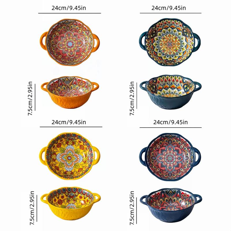 4 Piece Boho Ceramic Serving Bowls with Handles, 22 Oz Porcelain Salad Bowls, Large Serving Dishes for Entertaining, Mixing Bowls for Stew, Pasta, Cereal, Cute French Onion Soup Bowls Set 4 Piece Boho Ceramic Serving Bowls with Handles, 22 Oz Porcelain Salad Bowls, Large Serving Dishes for Entertaining, Mixing Bowls for Stew, Pasta, Cereal, Cute French Onion Soup Bowls Set