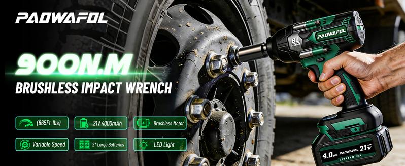 PAOWAFOL 3 in 1 Cordless Impact Wrench,Electric brushless impact wrench with 2×4.0 Battery,Sockets,Drills,Screws-Ideal for Car&Home,Gift for family