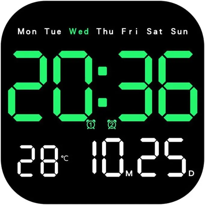 Modern Large LED Digital Wall Clock - Home Supplies with Adjustable Dimmable Display, Remote Control, Alarm, Calendar, Temperature, Timer, Wall-Mount/Desk Use for Bedroom, Decor Room, Dorm Rooms, Kitchen