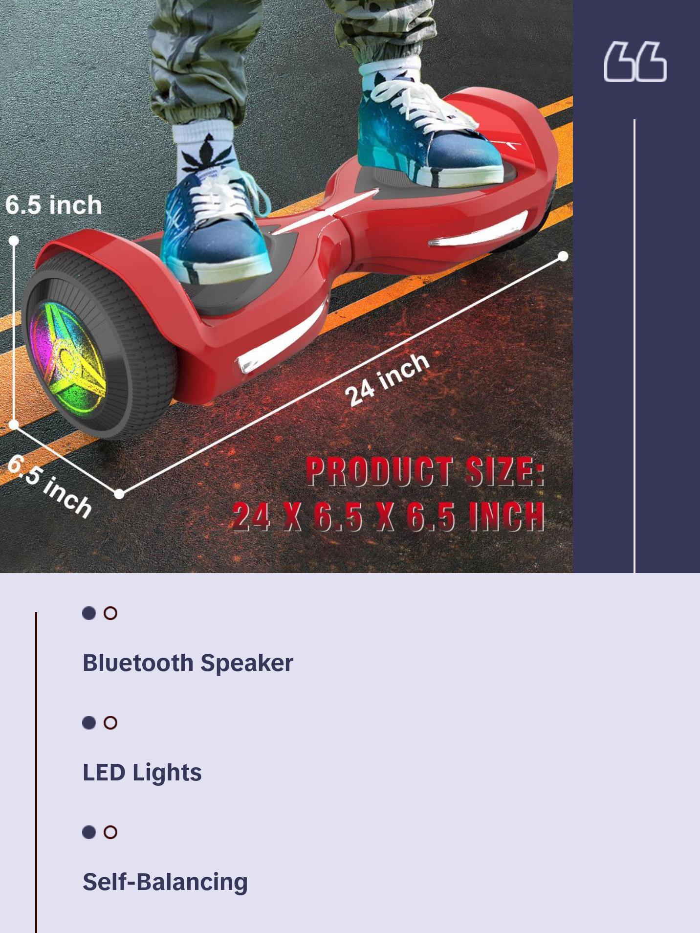 Hoverstar Flash Wheel Hoverboard 6.5 In Bluetooth Speaker with LED Lights Self Balancing Electric Scooter Red