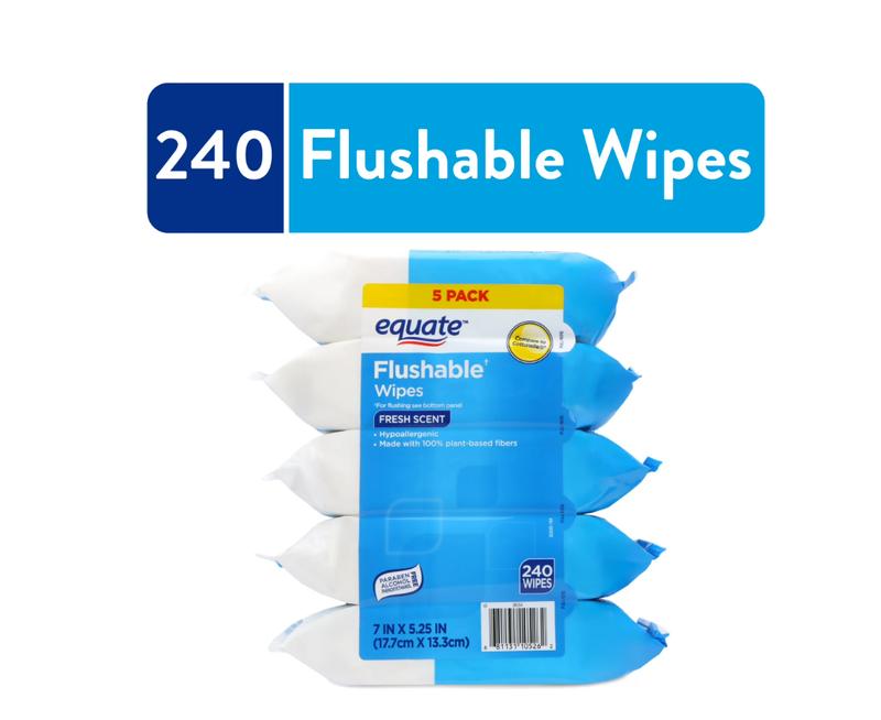 Equate Flushable Wet Wipes, Fresh Scent, 240 Wipes (5 Pack), Compare to Cottonelle
