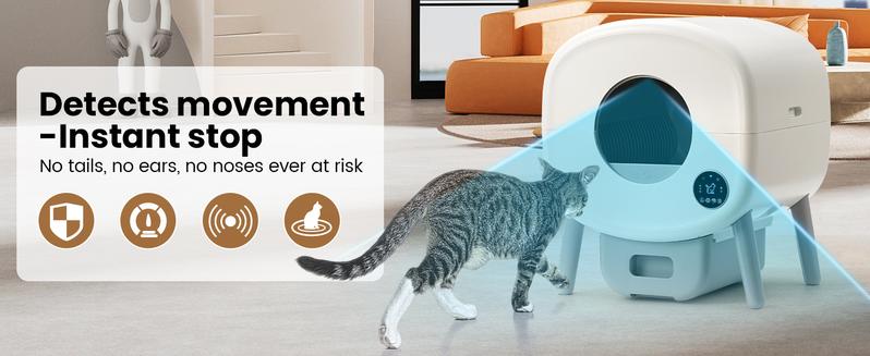 Self Cleaning Litter Box,Large Capacity Automatic Cat Litter Box Self Cleaning for Multiple Cats with App Control and Safety Protection,2 Roll Litter Bags,White