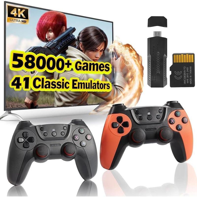 X2 PRO Retro Game Stick 4K Console with 58000+ Games 41 Classic Emulators Plug & Play HDMI 64GB/128GB Dual 2.4G Wireless Controllers for TV Home Entertainment Party Fun