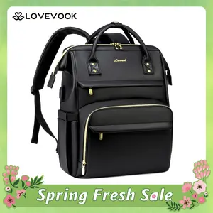 LOVEVOOK Vegan Leather Laptop Backpack with USB Port for Women -Spring Glow Up College, Business, Work, Teacher, Travel, School Backpack,SpringStatements