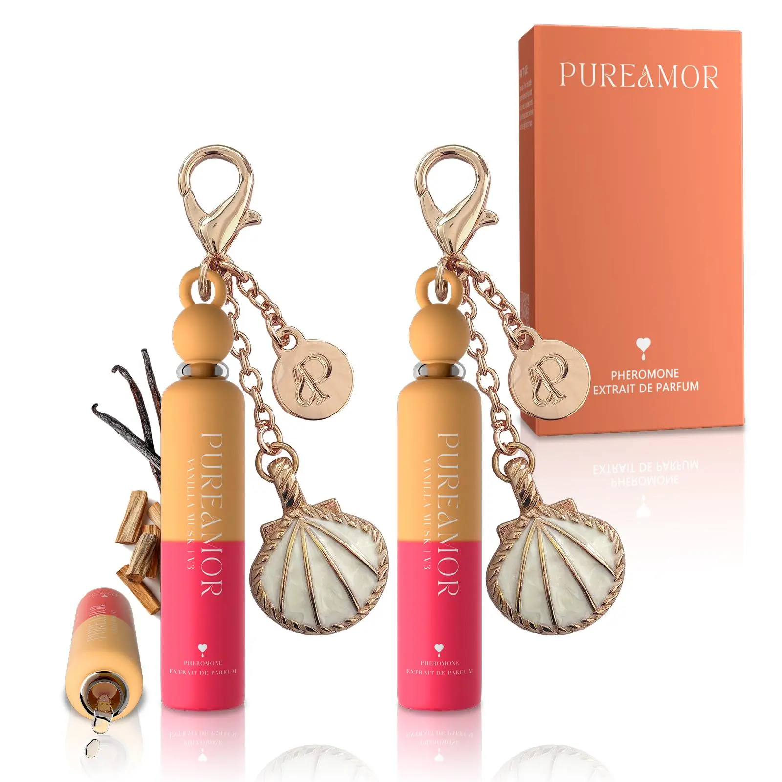 PureAmor Mini Keychain Pheromone Extrait de Parfum - 8+ Hour Long Lasting Designer Inspired Fragrance, Designer Inspired Fragrance, Choose From 13 Scents: Floral, Woody & Sweet, Pocket Fragrance