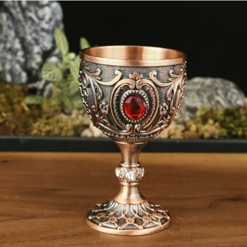 Luxurious High Footed Cup, Vintage Medieval Style Replica, Handmade Metal with Floral Patterns, Perfect Housewarming Gift