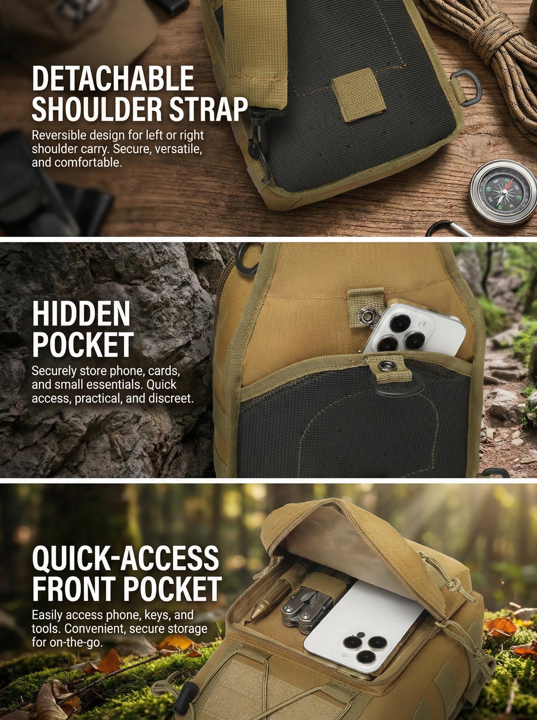 Tactical Compact EDC Shoulder Sling Bag for Men - Crossbody and Chest Pack for Travel, Camping, Trekking, Outdoor Sports - Adjustable Multifunction Durable SpringStatements Tactical Compact EDC Shoulder Sling Bag for Men - Crossbody and Chest Pack for Travel, Camping, Trekking, Outdoor Sports - Adjustable Multifunction Durable SpringStatements