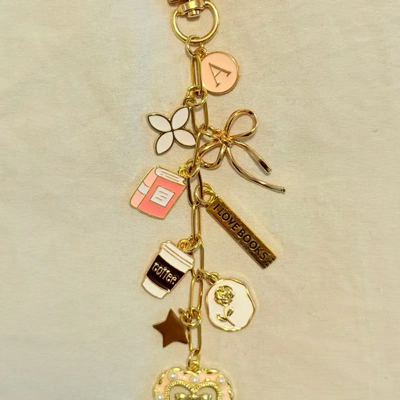 Coffee, Books & Bows Charm Chain for Kindle, Kobo, Nook, E-Reader, Tablet, Planner | Cute Clip-On Accessories