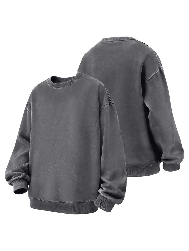 CCCMAI Men's Plain Drop Shoulder Essentials Sweatshirt Loose Fit Casual Long Sleeve Crewneck Pullover for Fall Winter Daily Wear Menswear Tops in Multiple Colors Motocross