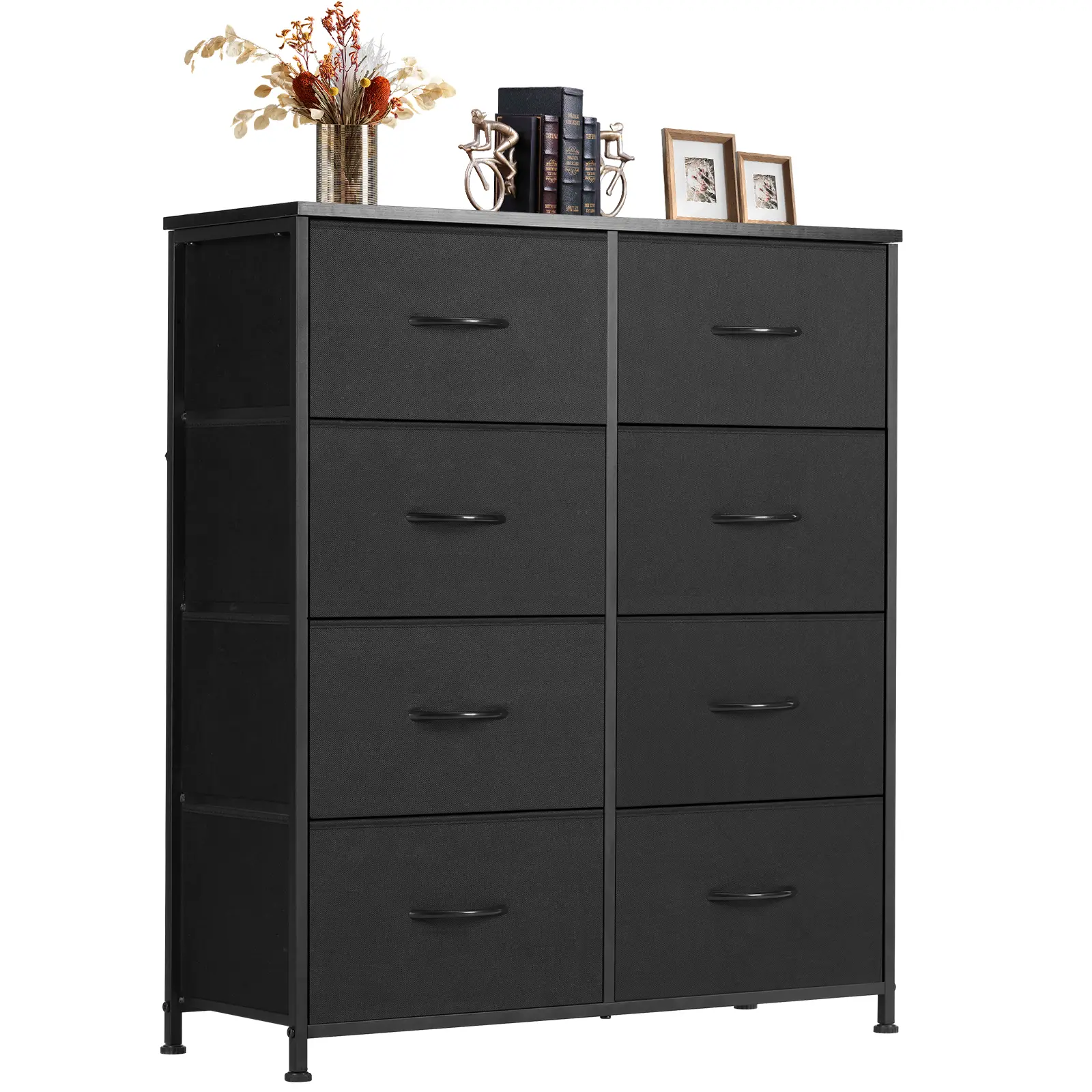 Sweetcrispy Sturdy 8-Drawer Wooden Tower Drawer Storage Cabinet - Modern Cupboard, Fabric Bins, Steel Frame, Wooden Top, Dresser, Room Decor, Vanity Organization, Small Room Organization Products for Apartment Bedroom Furniture