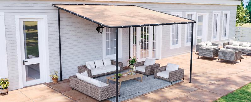 Aoxun 3-Size Lean-to Gazebo | Outdoor Pergola (8x5/10x6/10x12) | UPF50+ UV Resistant Waterproof Canopy | Wall-Mounted Sloped Roof Awning for Patio Backyard Deck Garden | Khaki Sun Rain Protection