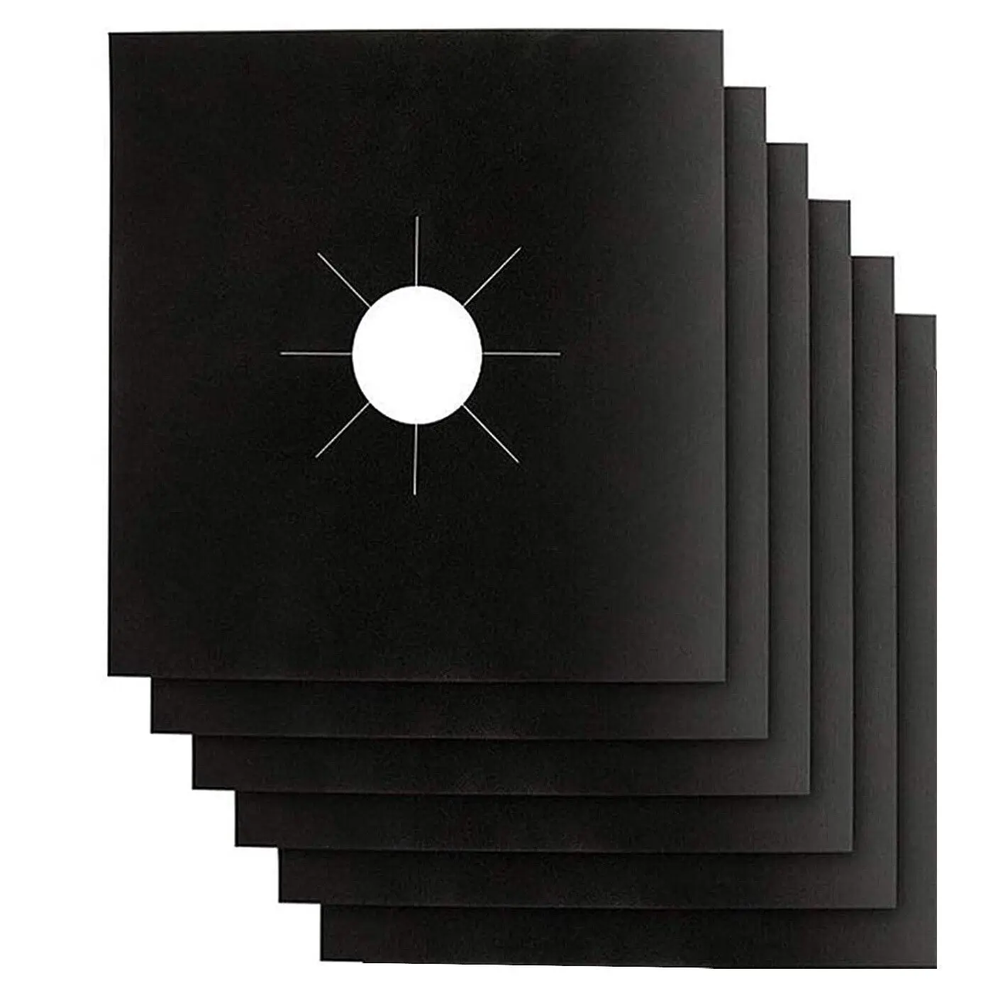 6x Reusable Non-Stick Black Gas Stove Liners, Splash Protector & Stove Guard Specialty Kitchen Utensils, Cleaner Burner Tops Solution with Oil Stays on Liner