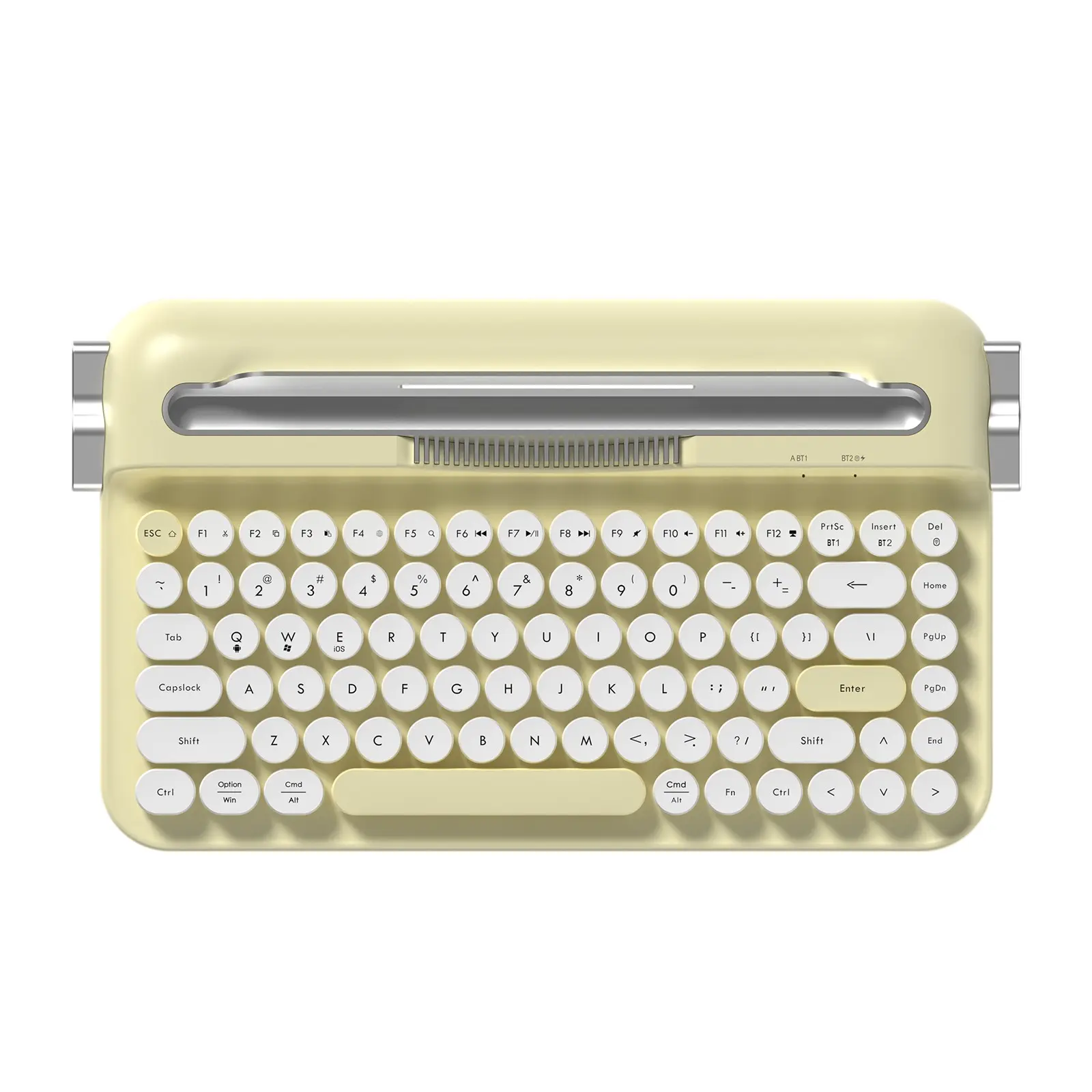 Ajazz AF84 Wireless Membrane Silent Typewriter Keyboard, Cute Quiet Keyboard, Round Keycaps, Bluetooth/2.4G Dual-Mode Connection, Cute Retro Design with Integrated Stand for Tablet, Phone, PC and Win/Mac/Android