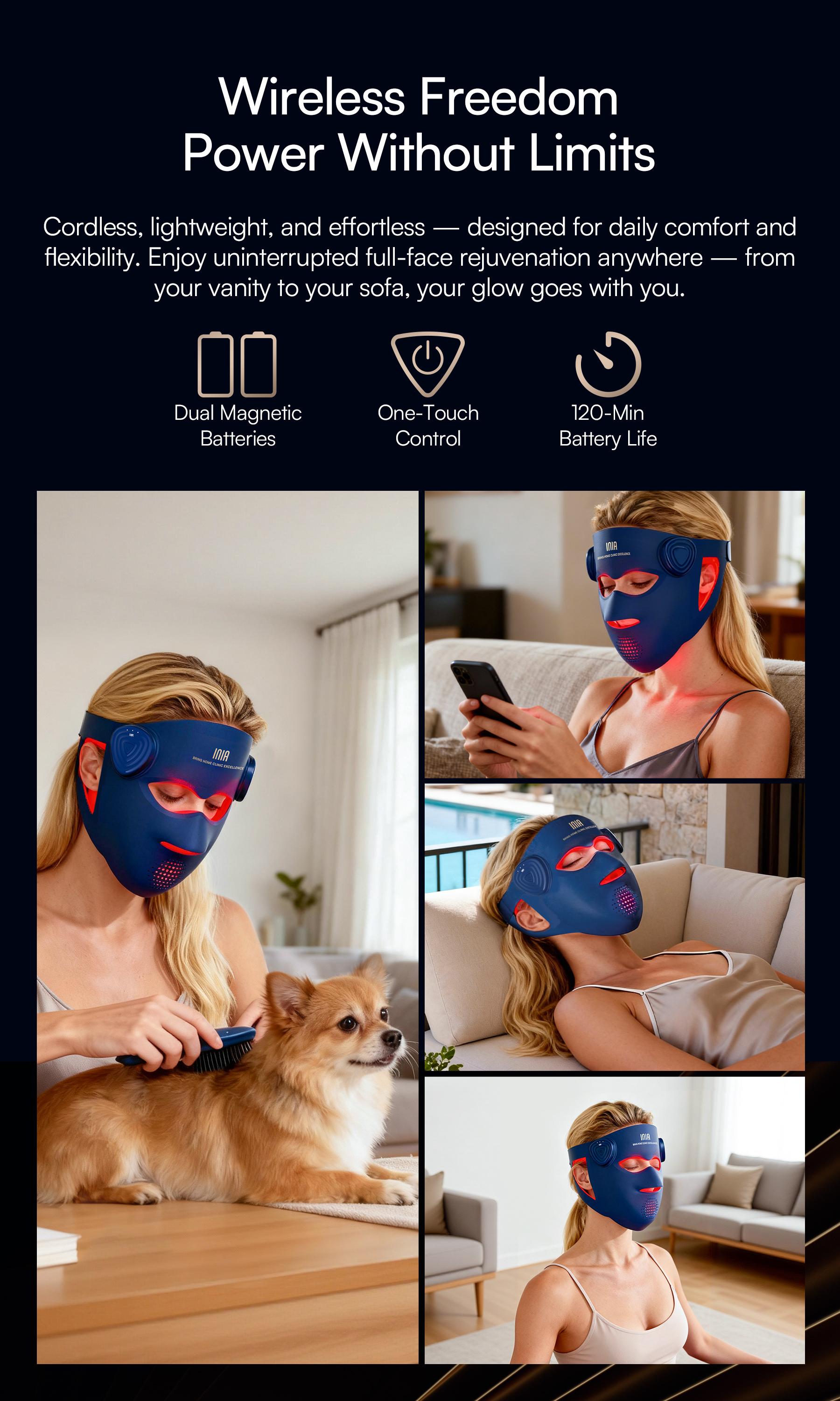 INIA GLOW 940 nm 4D LED Mask – Dual NIR 940 + 850 nm Deep Penetration for Deeper Repair, Visible Lift & Lasting Radiance, 4D Fit for Jawline Lift & Firm, Cooling Therapy, Wireless Comfort, Best Christmas Gift Ideas