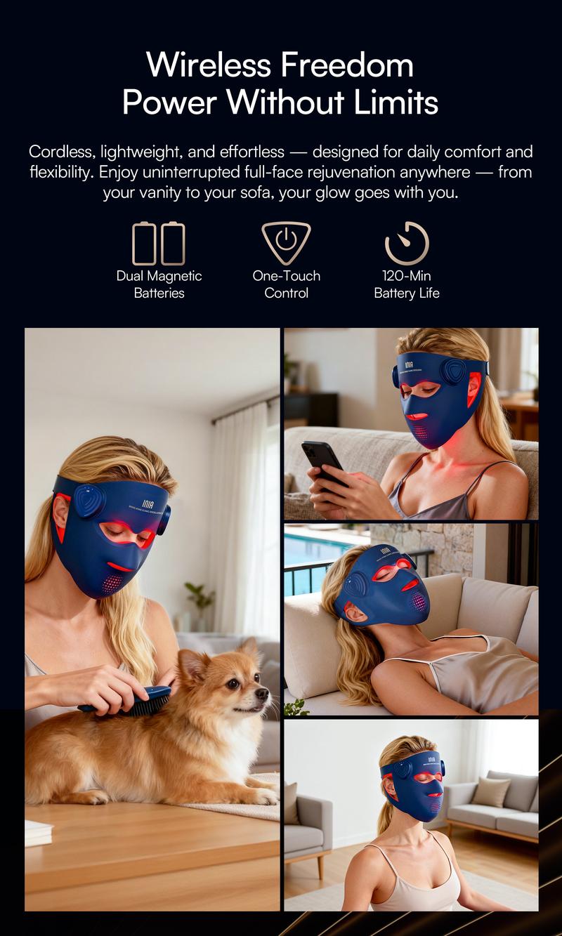 INIA GLOW 940 nm 4D LED Mask – Dual NIR 940 + 850 nm Deep Penetration for Deeper Repair, Visible Lift & Lasting Radiance, 4D Fit for Jawline Lift & Firm, Cooling Therapy, Wireless Comfort, Best Christmas Gift Ideas