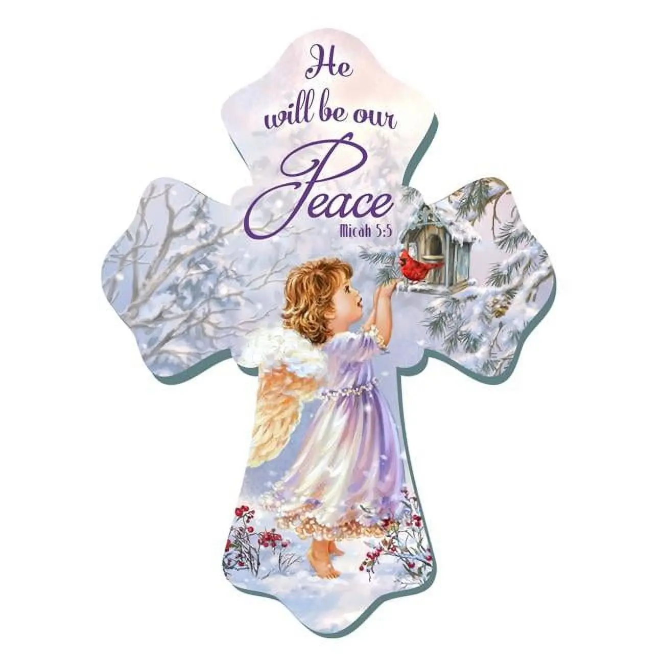 Glow Decor 265120 Wood Decorative Religious Wall Cross, 6x8 in., "He Will be Our Peace" with Glitter