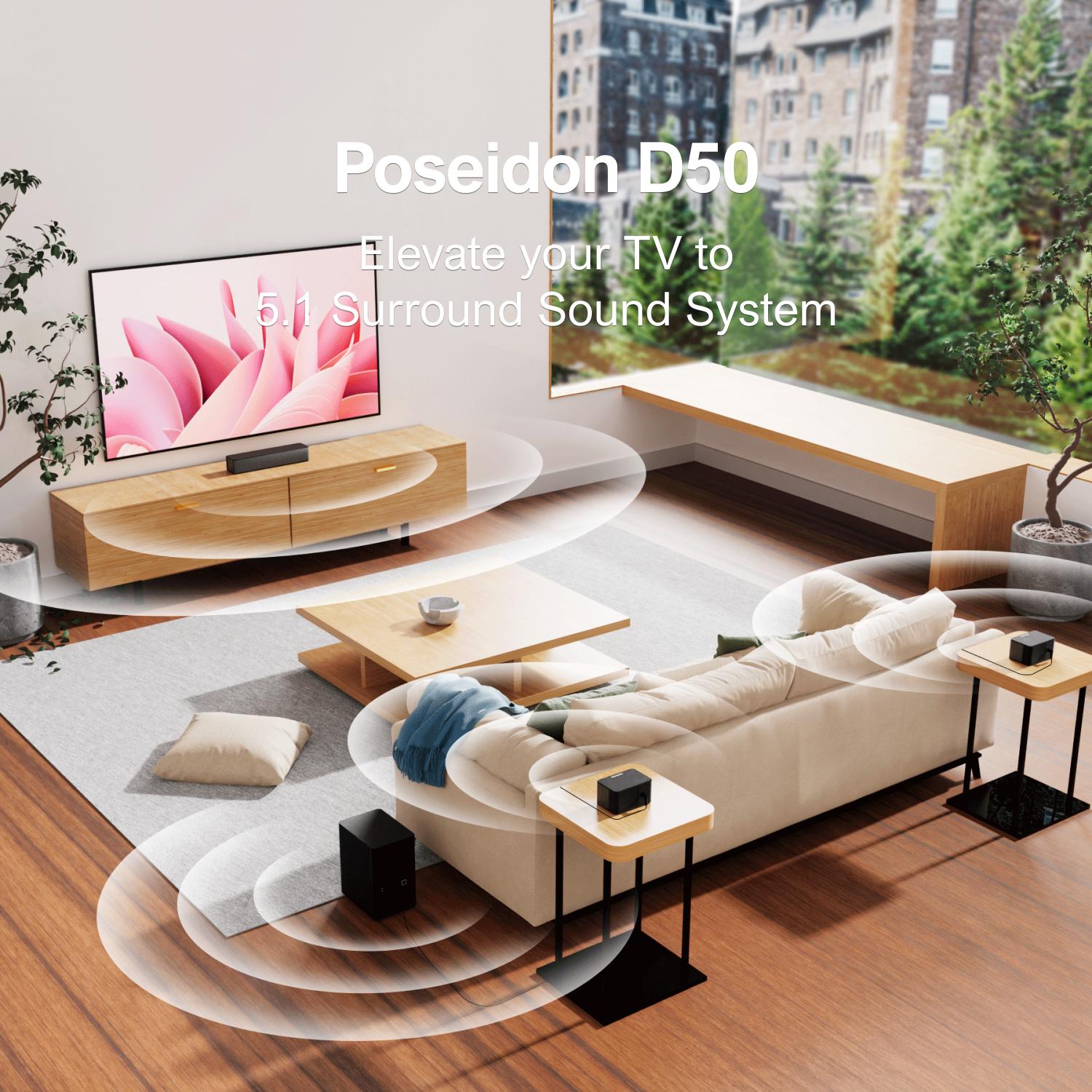 ULTIMEA 5.1ch Virtual Surround Soundbar with Subwoofer, 320W Home Theater Surround System with Adjustable Speakers & Subwoofer, TV Speaker Soundbar, Sound Bar for Smart TV, Bluetooth 5.3, App Control, Easy Setup, Poseidon D50 Audio