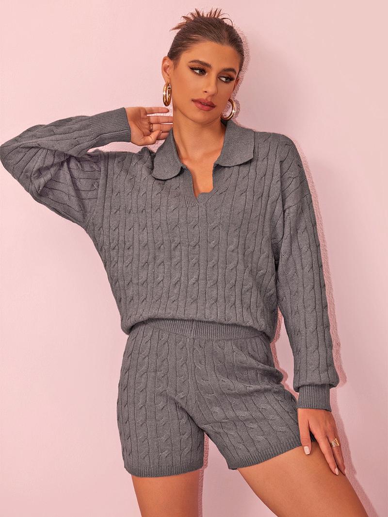 Joyfunear Women's Knitted Two Piece Set, Leading Sweater, High Waist Shorts Joyfunear Women's Knitted Two Piece Set, Leading Sweater, High Waist Shorts