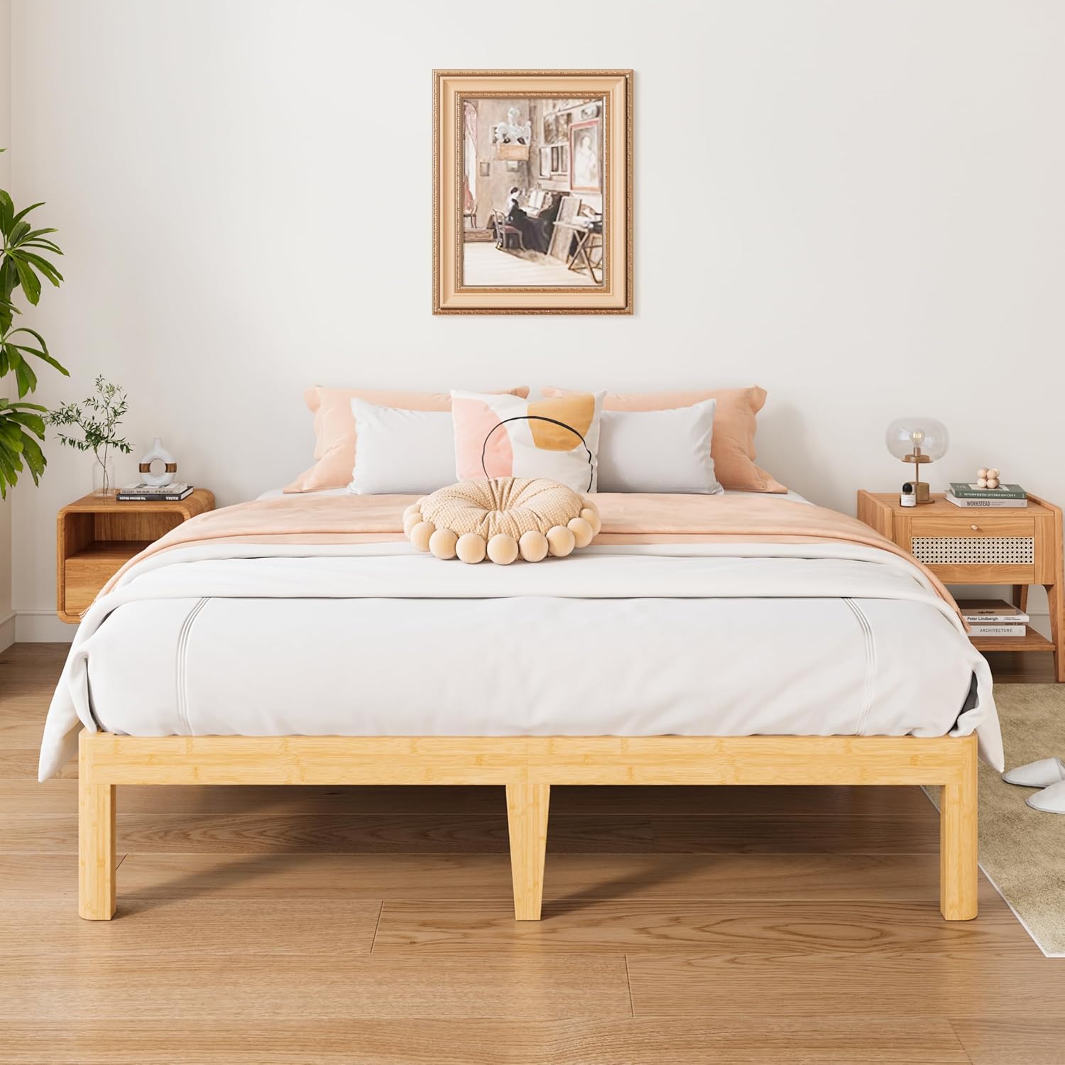Solid Wood Platform Bed Frame Easy Assembly No Squeak No Box Spring Needed 12 14 18 in Natural Pine Twin Full Queen King Sizes Bedroom Bedframe