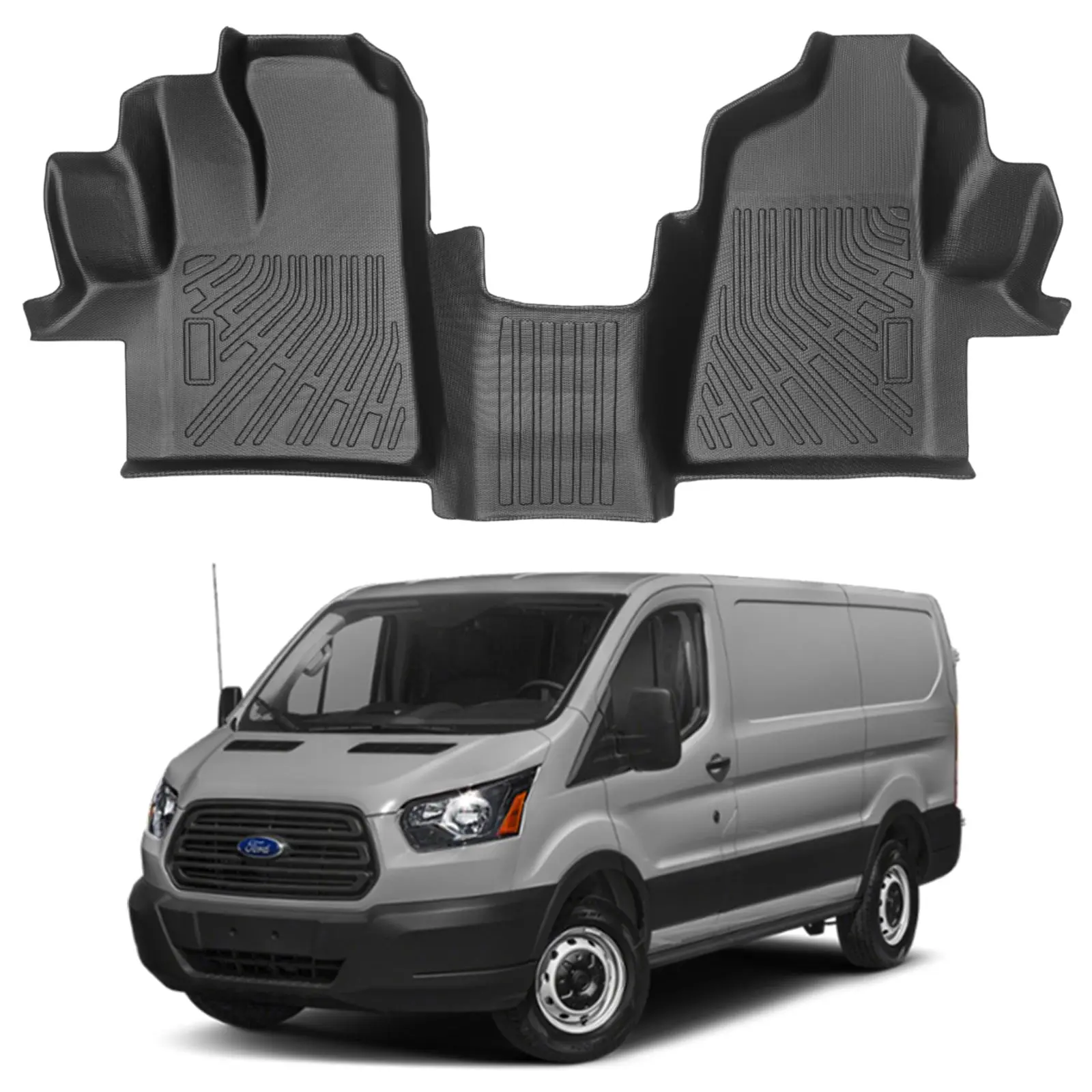 Canvcle Custom Fit Automotive Mats for 2015-2021 Ford Transit 150/250/350/350HD, All-Weather, 1st Row 1-Piece Car Interior Accessory