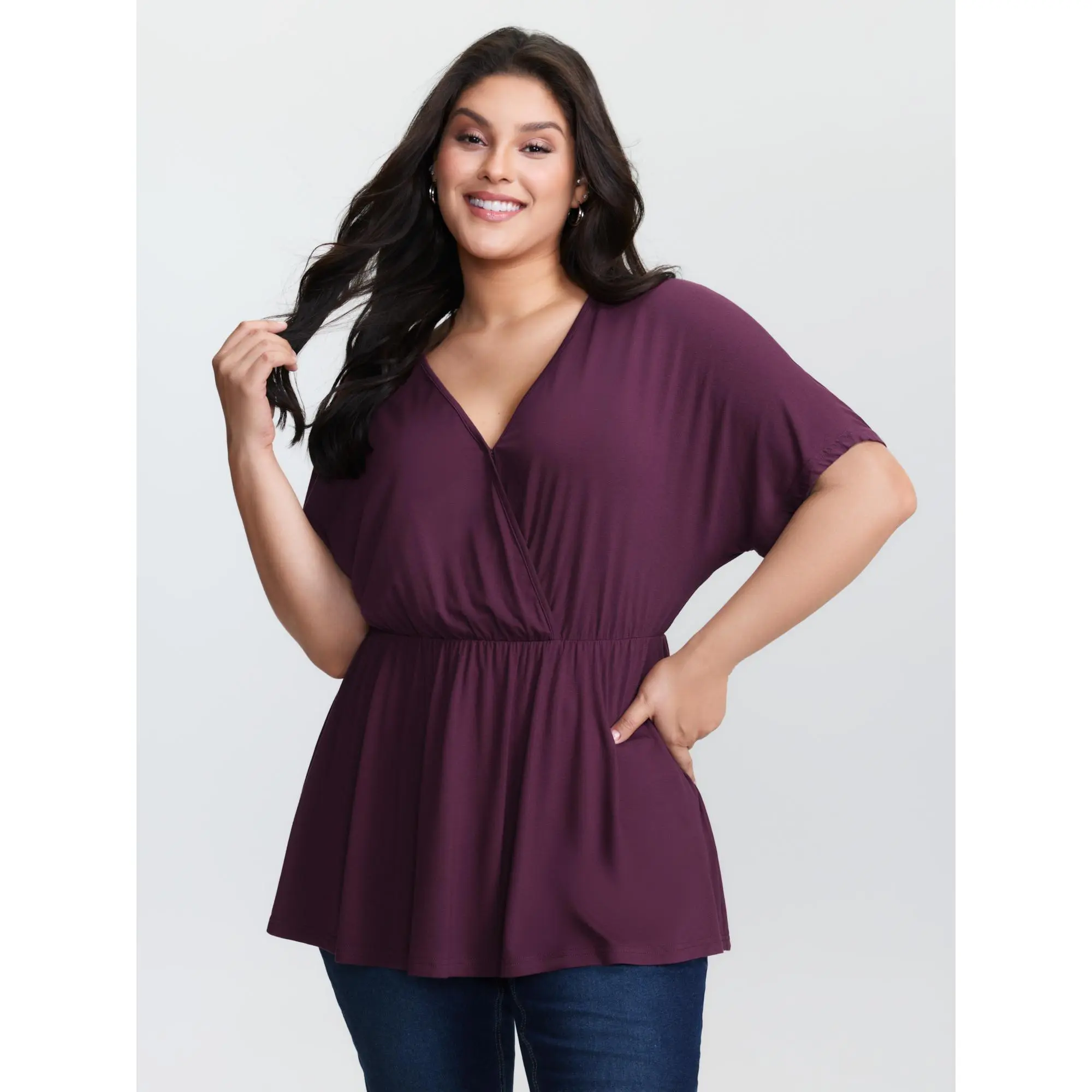 【Summer Turn-Up】BLOOMCHIC Plus Size Supersoft Stretchy Surplice T-Shirt [M-6X] 2026 Summerfinds,Summerfinds  Fit Sleeve