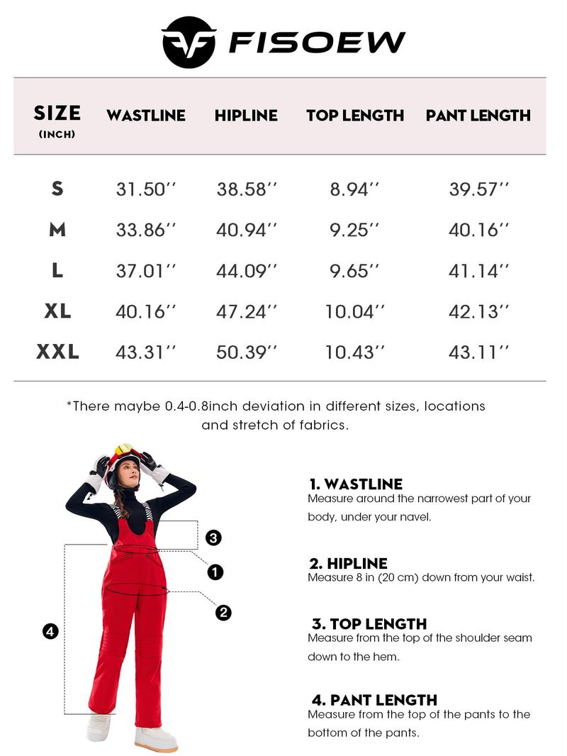 Fisoew Women Snow Bib Insulated Bib Overalls Waterproof Ski Bibs Windproof Ski Pants Breathable Snowsuit Overall Pants Sleeveless Overalls with Adjustable Straps Pocket Winter Ski Bib Pants