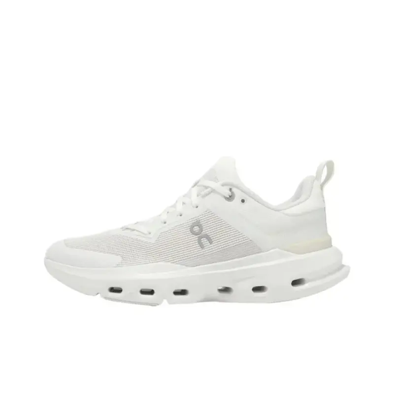 Unisex All White Hollow Perforated Mesh Running Sneakers, Segmented Wave Thick Cushion Shock Absorb Athletic Trainers, Ultra Breathable Lightweight Lace Up Jogging Walking Shoes For Gym Daily Commute Men Women