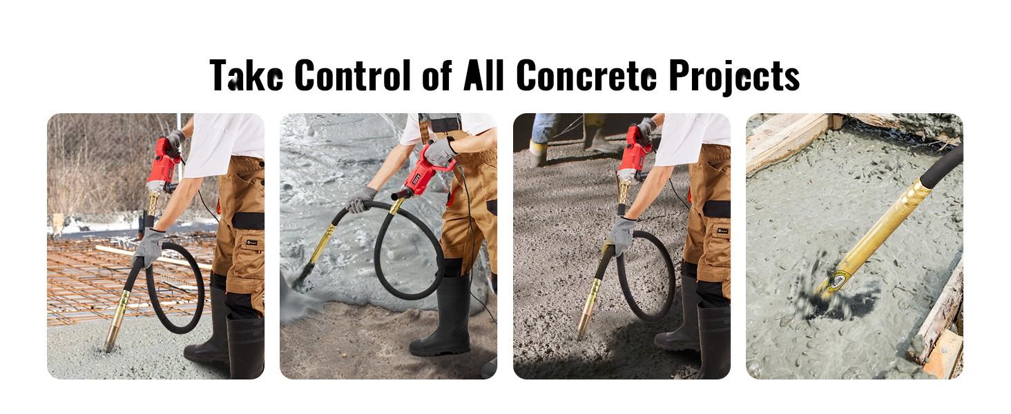 Handheld Concrete Vibrator 800W Electric Vibrator 13000 VPM With 6.6 Ft 2 M Shaft, Portable Pencil Type Cement Vibrator For Air Bubble Elimination, Concrete Mixing, Mortar Work, And Small Construction Projects