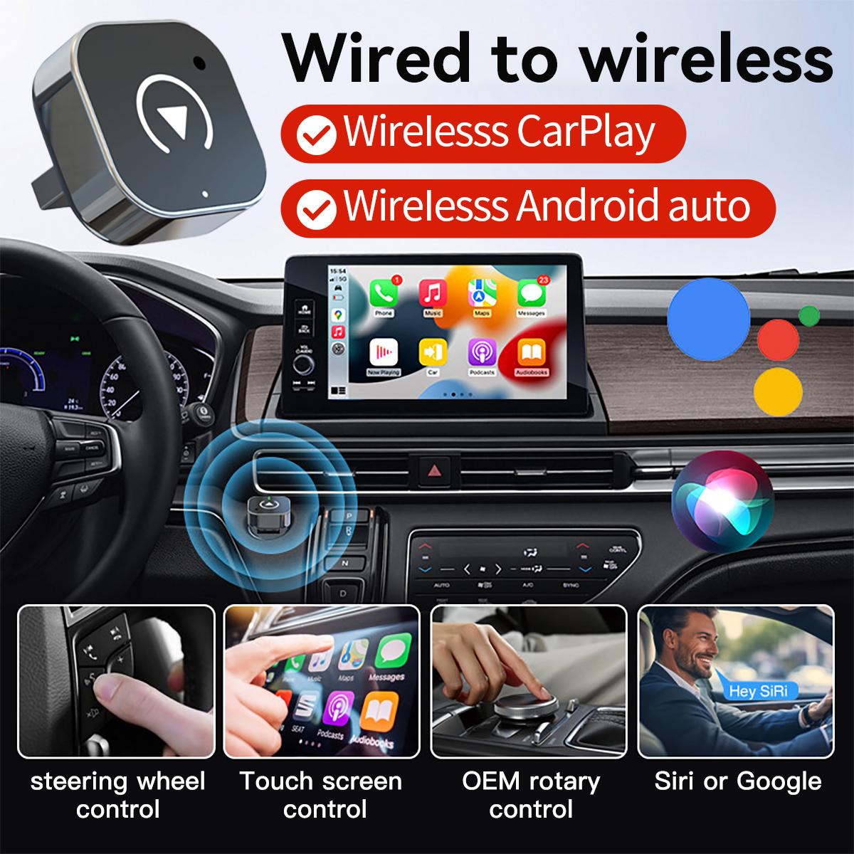【YURNLV】2026 Mini Wireless CarPlay Adapter, compatible with iPhone/Android phones, plug and play, wired to wireless, automatic connection, hands-free calling.