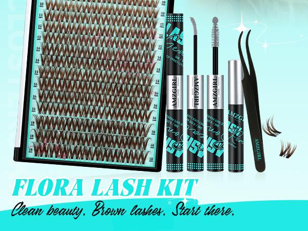【NEW】AMZGIRL Flora Lash Cluters Kit 154Pcs Flaunt Eyelash Extension with Lash Bond and Seal,D Curl Fake Lashes Extensions Kit with Lash Remover & Lash Applicator Eyelashes Kit for Beginners(D-Mixed-10-18mm)
