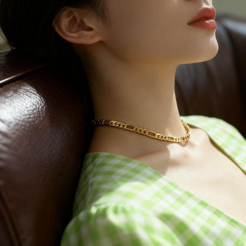 14K Real Gold-Plated Figaro Chain Necklace Tarnish-Free Nanotech Coating Italian Style Cuban Link 2mm/10mm Wide,24" for Women Men Hip Hop Streetwear Minimalist Layering Jewelry