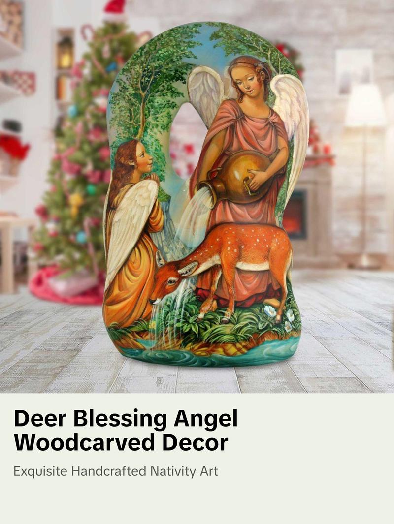 Deer Blessing Angel Hand-Painted WOODCARVED Masterpiece by G. DeBrekht - Nativity Holiday Decor - L291827