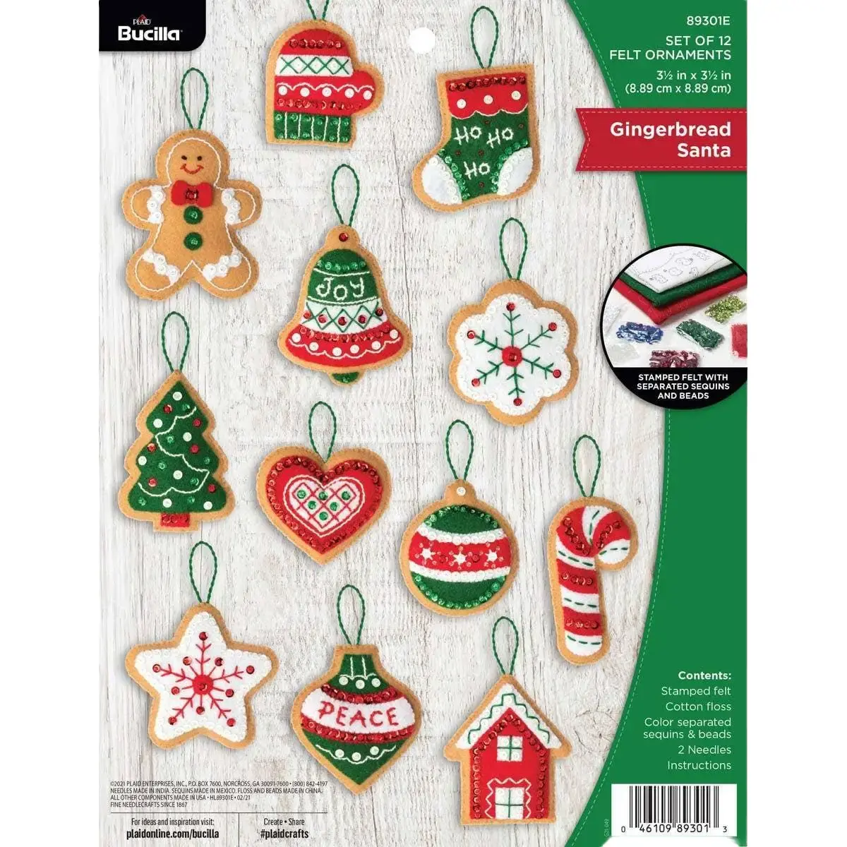 Bucilla® Traditional Christmas Felt Ornament Kit - Gingerbread Santa, Cotton-Made for Baking Themed Tree Decor, 89301E