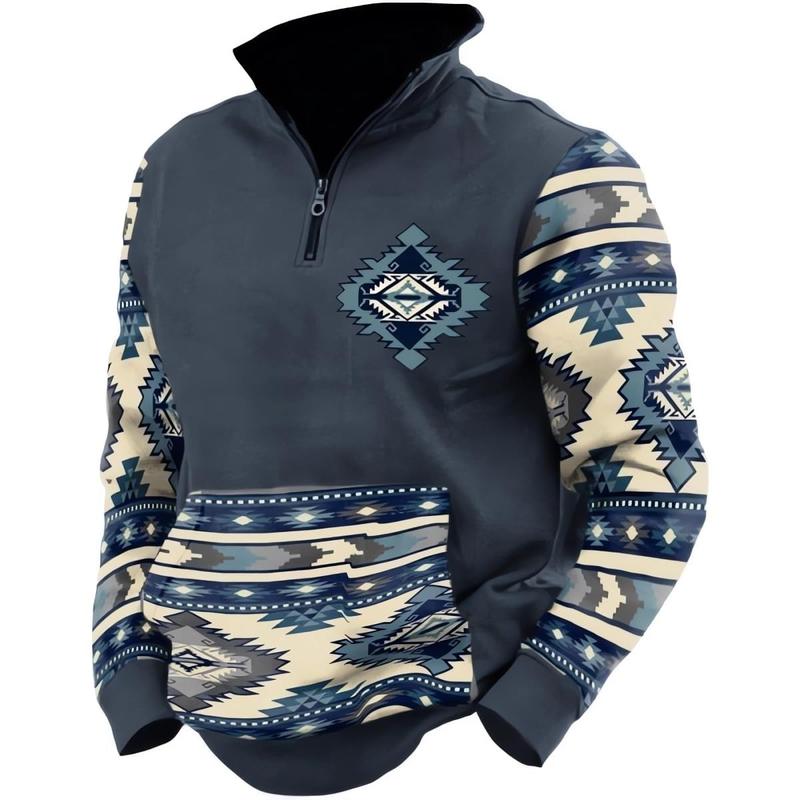 🌀 Mens Vintage Geometric Hoodie – Western Aztec 1/4 Zip Pullover for Fall & Winter#VintageStyle #AztecPrint #GeometricHoodie