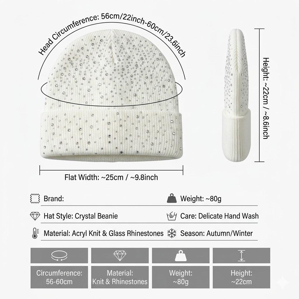 Starry Rhinestone Knitted Hat Multicolor Acrylic Sequins Casual Elegant Street Style Cap for Autumn Winter Valentines