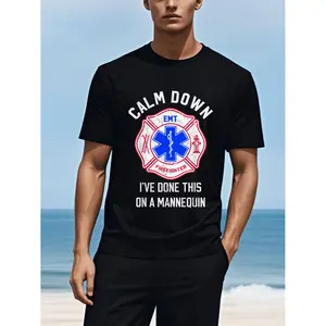 Funny Firefighter Paramedic T Shirt For Men 100 Cotton Casual Short Sleeve Crew Neck Summer Outdoor Clothing Dad Gift Black XXXL