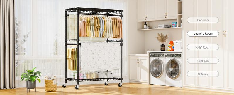 ULIFHOME P4 Plus Rolling Clothes Rack Heavy Duty, Clothing Racks for Hanging Clothes, Free Standing Garment Racks with Wheels, Portable Closet Rack 45''W × 20.5''D × 80.5''H, Max Load 570 Lbs, Black