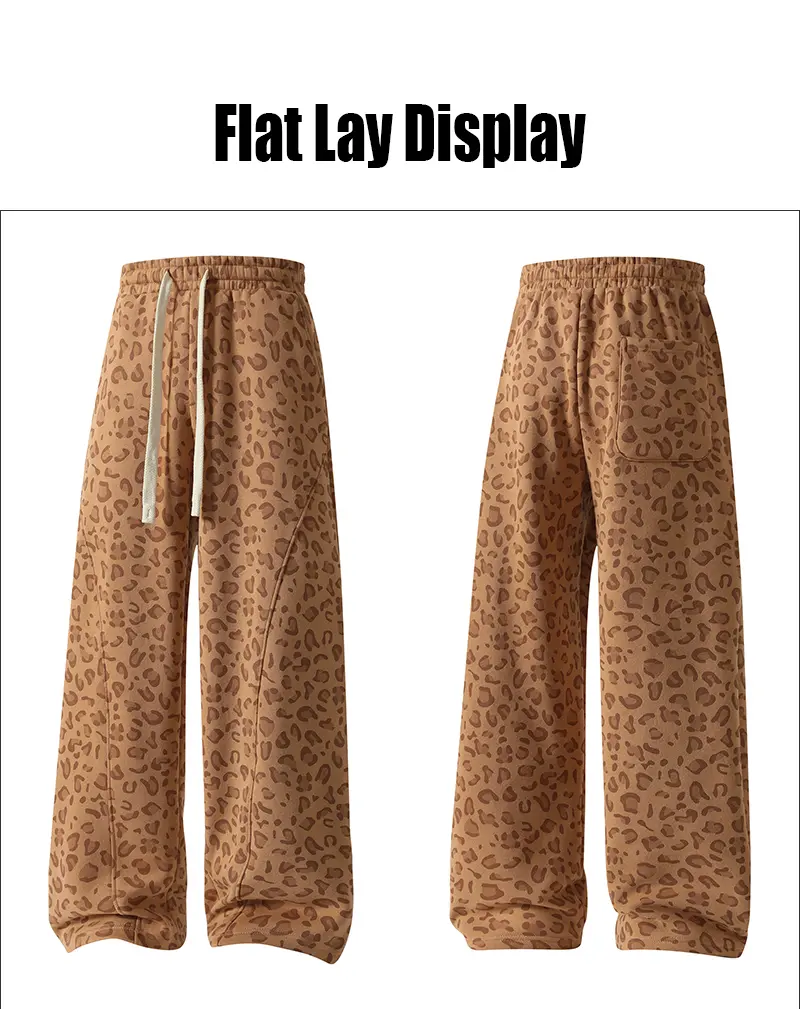 Unisex leopard-print casual trousers with side pockets, lightweight and breathable soft fabric, loose comfortable casual sweatpants, ideal for daily wear and all-year running