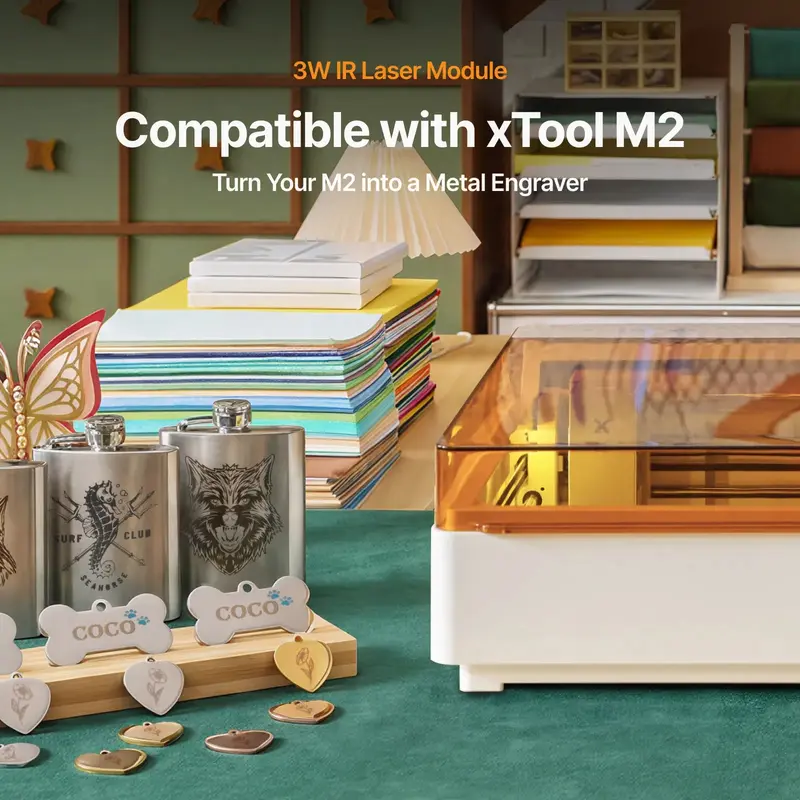 xTool M2 3D Printing Supplies Components - 3W 1064nm Infrared Electronic Laser, 20W 455nm Green Beam Laser Light