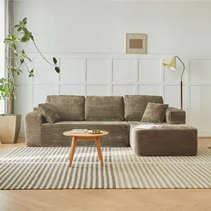 Fareforth Cream Style Chaise Lounge 104" minimalist custom sofa, comfortable soft living room luxury modular couch with corduroy fabric, free combination design.