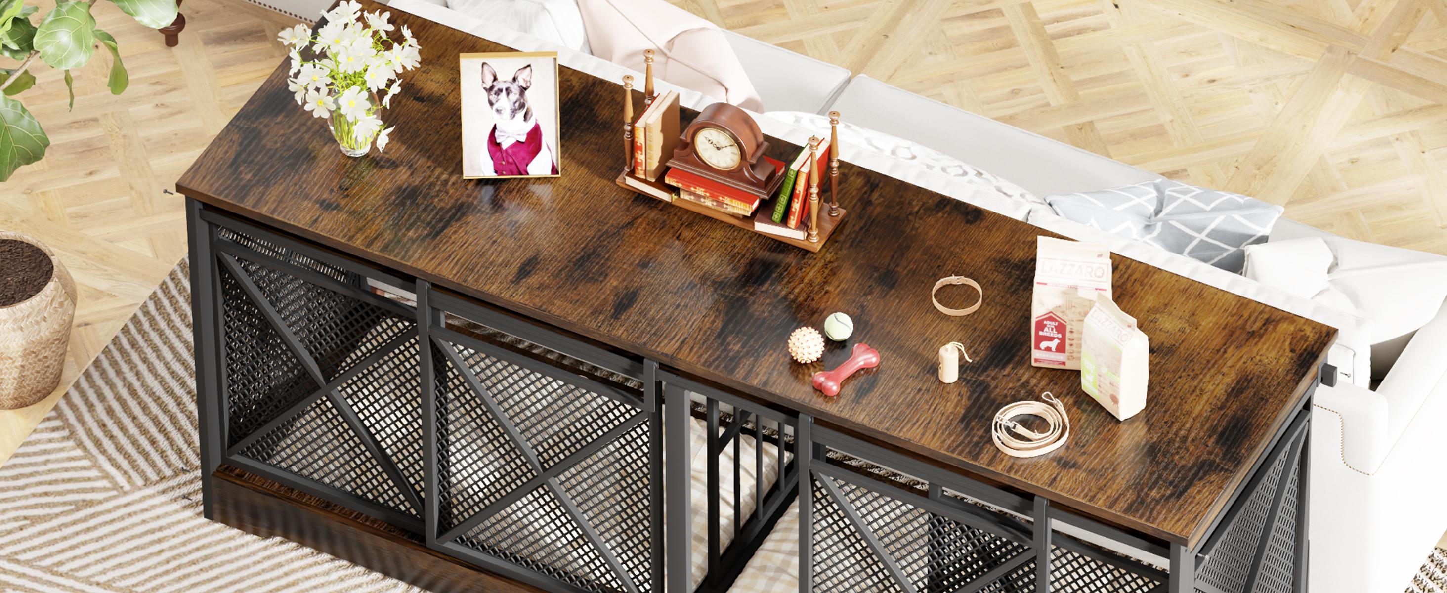 【SpringGlowUp】COZPAW 78" Dog Crate Furniture for 2 Dogs,Extra Large Breed Double Chew-Resistant Indoor Pet House,Heavy Duty Wooden XXL Large Kennel, Furniture Style XL Dog Cage, Max 300lbs Capacity (Brown)