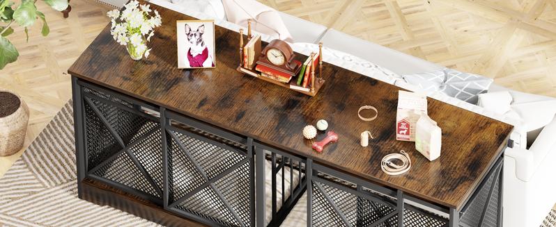 COZPAW 78" Dog Crate Furniture for 2 Dogs,Extra Large Breed Double Chew-Resistant Indoor Pet House,Heavy Duty Wooden XXL Large Kennel, Furniture Style XL Dog Cage, Max 300lbs Capacity (Brown)