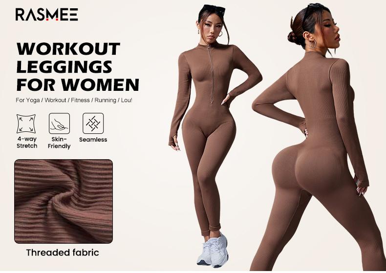 RASMEE Ladies' 3 Piece Slim Fit Sports Jumpsuit with Tight Waist Design Unique Tailoring Pure Color Indoor Outdoor Wear Fashionable Sportswear for Gyms and Sports Activities Fitness Outfit Stretchable Activewear