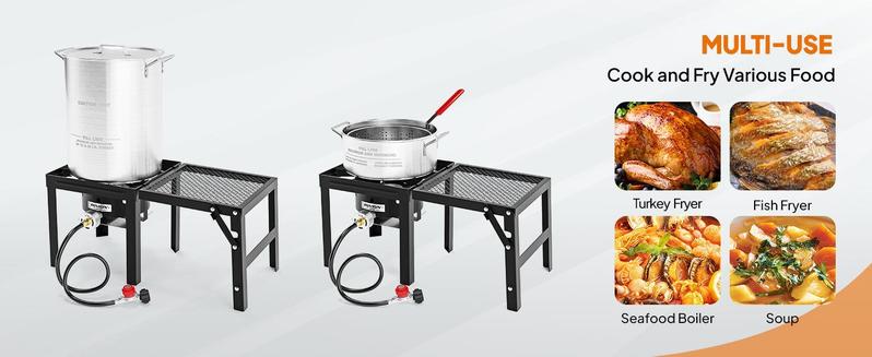ROVSUN 30QT Turkey Fryer & 10QT Fish Fryer Kit with 54000BTU Propane Stove & Foldable Side Table, Aluminum Deep Fryer Pot for Outdoor Cooking Seafood Boiling w/Lifting Hook, Turkey Rack & Thermometer