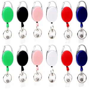 12 Packs Retractable ID Badge Card Holder Carabiner Badge Reel with Belt Clip and Key Ring, Assorted Colors