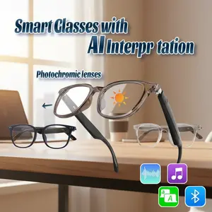 All in one AI Bluetooth Smart Glass with Real-Time Translation，Wireless Audio, Hands-Free Calling, Ultra-Lightweight Design，USB Magnetic Charging，Anti-Blue Light & UV Protection，Long Battery Life Ideal for Driving, Travel, Business， translation glass