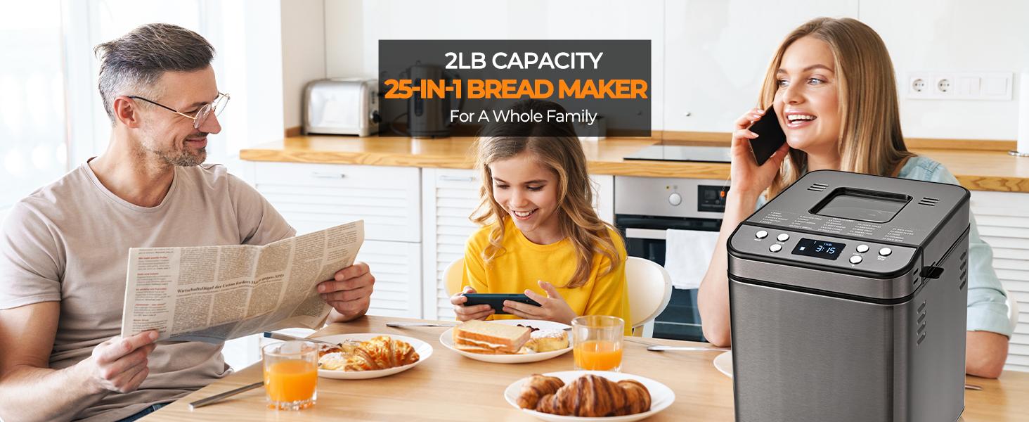 Rosewill 25-in-1 Automatic Bread Maker Machine with 3 Loaf Size up to 2LB, 700W High Power Dual Heater Bread Maker with BPA-free Nonstick Coating Pan, Max 15 Hours Delay Timer, Low Noise - Gray Rosewill 25-in-1 Automatic Bread Maker Machine with 3 Loaf Size up to 2LB, 700W High Power Dual Heater Bread Maker with BPA-free Nonstick Coating Pan, Max 15 Hours Delay Timer, Low Noise - Gray
