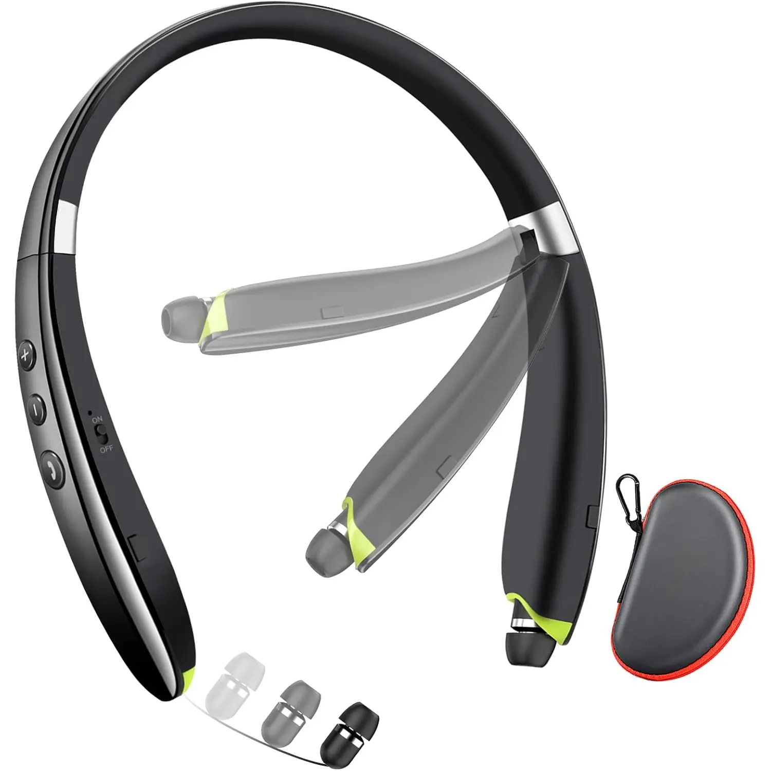 Headset, 2025 Upgraded Neckband  Headphones with Retractable Earbuds, Noise Cancelling Stereo Earphones with Mic, Foldable  Headphones for  Office with Carry Case