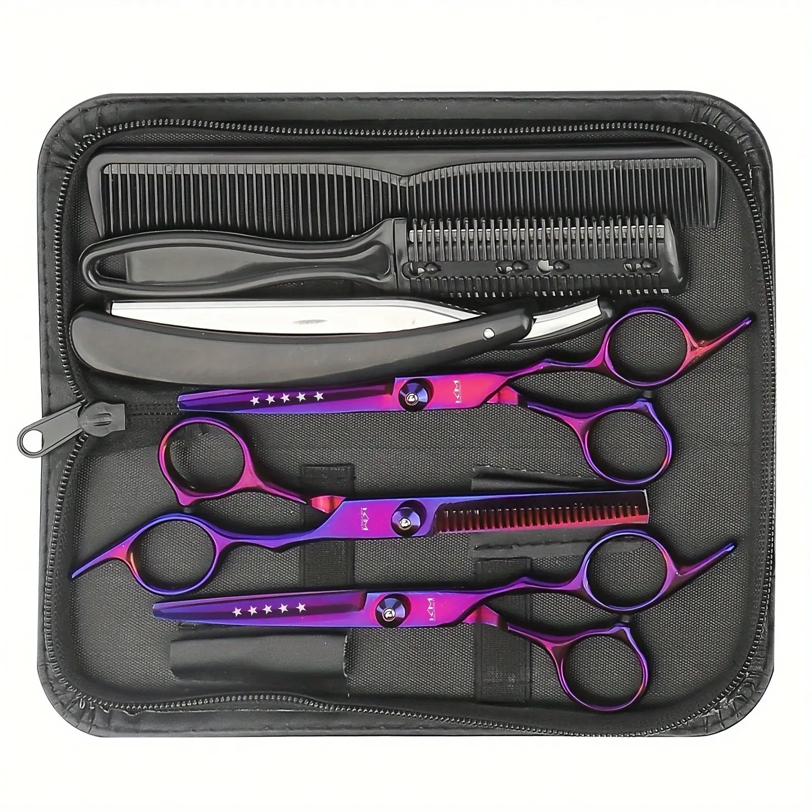 Professional Haircut Scissors Set, Stainless Steel Barber Tools Kit with Thinning Shears and Straight Razor, Barber Equipment