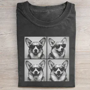 Funny Corgi Meme Comfort Colors T-shirt, Vintage 90s Cool Corgi with Sunglasses Grid Graphic Tee, Unisex Fit Design, Casual Streetwear, Gift for Dog Lovers